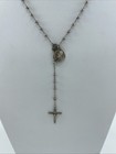Vintage Silver Rosary Necklace Crucifix Virgin Mary Center Medal 20 Inch