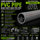 3  Schedule 80 Pvc Pipe   Gray   Custom Cut Lengths 12 -108    Pressure Rated