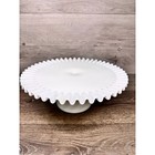 Vintage Fenton Glass Milk White Hobnail Ruffled Pedestal Cake Plate 12 5 