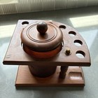 Vintage Douglass Wheaton Wood 7-pipe Stand Rack With Amber Glass Tobacco Humidor