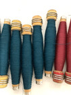 Wrapped Wood Quills  6 Green  6 Red  6 Dark Blue  Bobbins  Spools  Lot Of 18