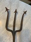 Antique Large Wrought Iron Forged Metal Steel Trident Three Prong Spear Poseidon