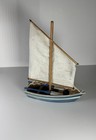 Wooden Pond Yacht Blue Sail Boat Scratch Built Vintage Antique