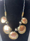 Vtg Artisan Copper Brass Wood Disc Statement Brutalist Modernist Necklace 24 
