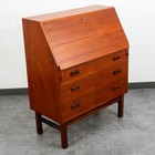 Mid Century Danish Modern Secretary Desk Bureau Denmark Teak Drawers Drop Down