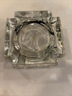 Vintage Heavy Art Deco Square Clear Glass Ashtray No Flaws Preowned