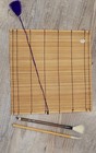 Vintage Japanese Bamboo Calligraphy Mat Set W  2 Brushes Made In Japan Writing