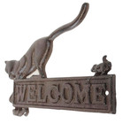 Rustic Cast Iron Welcome Sign With Cat   Mice     Farmhouse Wall Plaque