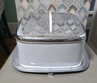 Lincoln Beauty Ware Mid Century Square Chrome White Blue Flower Cake Carrier