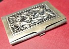 Antique Hand Made Silver Plated Id  credit Card Holder depicting Fighting Cranes