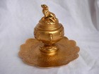 Antique French Gilt Bronze Inkwell late 19 Century 