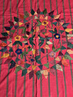 Vintage Handwoven Guatemalan Textile Red Stripe Embroidered Cotton 34 X 44 In