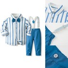 Boys Gentleman Suit Set Striped Shirt Banquet 3-piece Clothing Kids Outfit