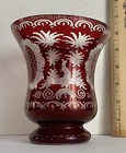 Beautiful Antique Engraved Bohemian Ruby Flashed Glass Vase  Czech   1900s