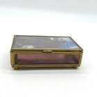 Vintage Enesco Brass Purple Glass Angel Trinket Box Mirrored Jewelry Case Mexico