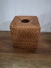 Vintage Wicker Cube Tissue Box Cover Light Brown Open Bottom Boho Cottagecore