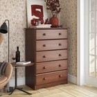 Solid Wood Five Drawer Chest Mocha Finish Heavy Duty Storage Dresser 