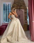 Elegant Wedding Dresses Strapless Sequin Lace Applique Satin White Bridal Gown