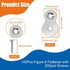 100 Pack Figure 8 Tabletop Fasteners With Screws - Silver Steel Hardware