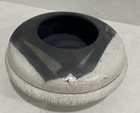 Signed Handmade Raku Pottery Bowl  Abstract Gray black Glossy  Appx 8 In
