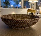 Large Reed And Wicker Basket Hand Woven With Pedestal Mcm Beauty Vtg 13   