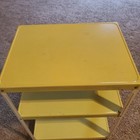 Vtg  Cosco  Kitchen Cart 3 Tier  1950   s Rolling Yellow Bar Utility Cart Wood Wh
