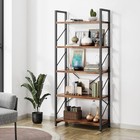  5 Tiers Bookshelf  Classically Tall Bookcase Shelf  Industrial Rustic Brown