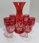 7 Pc Vintage West Virginia Glass Red Wine Carafe Decanter 6 Glasses