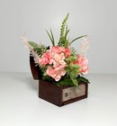 Spring Pink Flowers Small Wooden Chest Box Mini Novelty Humpback Trunk Gift New