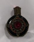 Vintage Czech Glass Red Jeweled Perfume Bottle With Gold Filigree