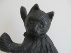 Vintage Cast Iron Black Cat  Door Stop  Book End  2 Paws Up  8 1 4  Tall