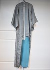 Vintage Blue Ori Woven Unisex Kimono  Long Authentic Japanese Silk Kimono