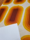 Awesome Rare Vintage Mid Century Retro 70s Yel Brn Round Ovals Sml Fabric  Look 