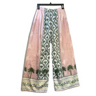 Comfortable South Asian Style Pants Waist Sz 28  Palm Tree Print Polyester Nwot