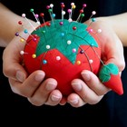 4  Large Tomato Pin Cushion With Strawberry Emery  1 Count  Red