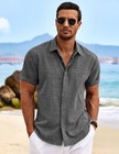 Coofandy Mens Linen Shirts Short Sleeve Casual Button Down Shirt For Men Work