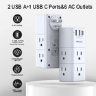 Usb Multi Plug Outlet Extender Surge Protector With Rotating Plug  6 Ac Plug Ext