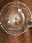Vtg Clear Etched Glass Candy Dish Bowl Handle Starburst Flower Leaves Unique