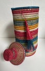 Colorful Rwandan Woven Sweetgrass Basket Container Storage Handmade