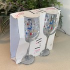 Set Of 2 Lav Wine Glasses Christmas Theme Reindeer Snowflakes Trees New