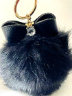Nwot Black Fluffy Faux Fur Keychain Key Ring Purse Charm Pom Pom Bow Rhinestone