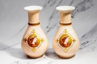 Pair Antique Hand Painted Victorian Porcelain Vases Neoclassical Portraits