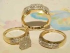 Trio His her Wedding Ring Set 14k Yellow Gold Plated Round Cut Simulated Diamond