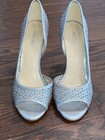 Nine West Dragonia Open Toe High Heel Shoe Size 8m Silver Daisy Floral Pattern