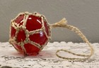 Red  3    Glass Ball Fishing Float With Brown Netting