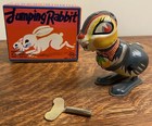 Vintage antique Metal tin Hopping Wind-up Rabbit Oka Made In Japan W box