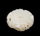 Vintage Finely Carved Chinese White Jade 3 Dragon Round Hanging Plaque Pendant
