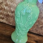 Vintage Light Green Ceramic Lamp Base Floral Design Base Only No Cord Or Socket