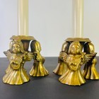 Set Of 2 Vintage Brass Trio Angel Tapered Candle Holders 3  Mcm 652g Homecore