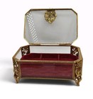 Vtg Matson Ormolu Large Jewelry Box Casket Gold Filigree Flower Bevel Glass Read